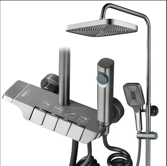 Gun gray piano key bathroom shower faucet all-brass thermostatic body brass  core bathroom shower suit