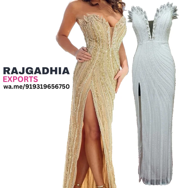 BEADED MESH Sleeveless BEADED GOWN  WOMEN Wears BEADED PARTY WEAR For Ladies Females Clothes Evening Gown beaded Dress for women