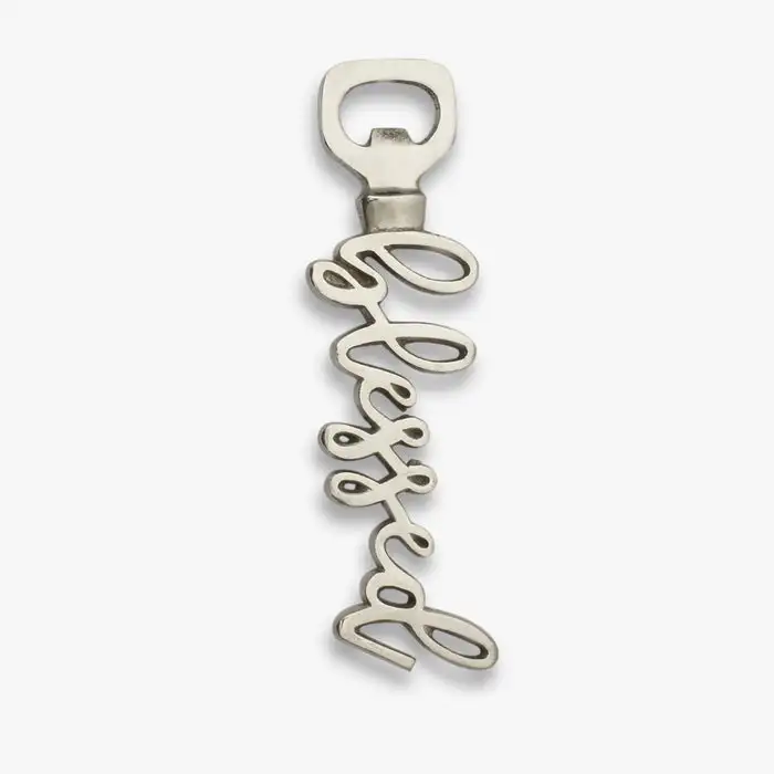 E-commerce Hot Selling Top Trending Blessed Text Metal Bottle Openers in Silver Color Bar & Wine Accessories