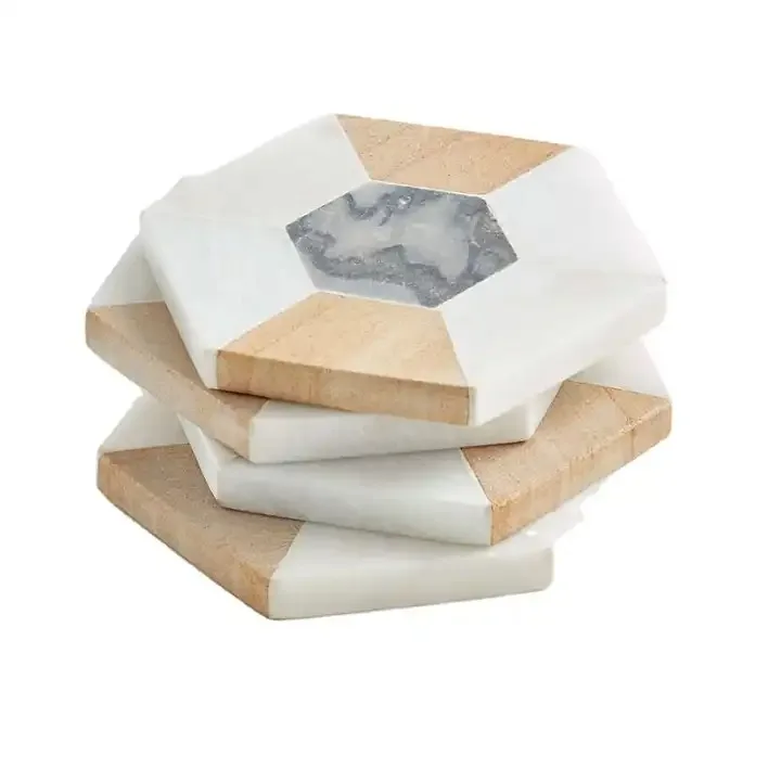 Premium Design Metal Inlay Marble Coaster Brass Elephant Pattern White Marble Coaster For Drinks Kitchen Essential Coaster
