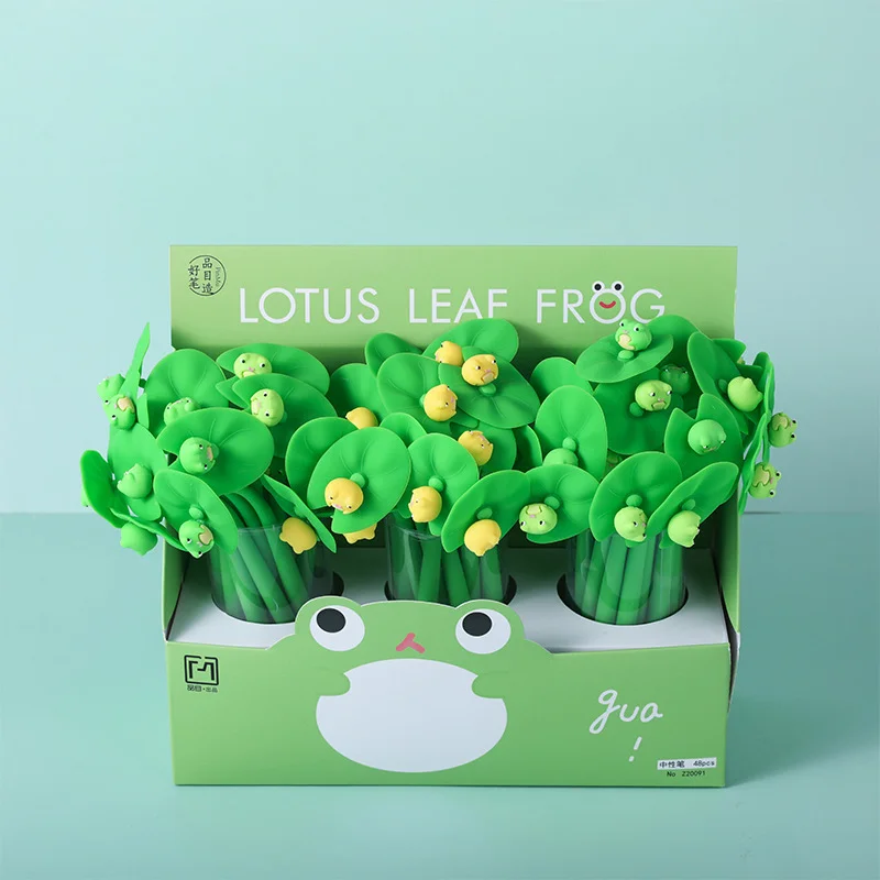 48pcs/box kawaii promotion gift cute frog gel pen kawaii lotus leaf gel pens