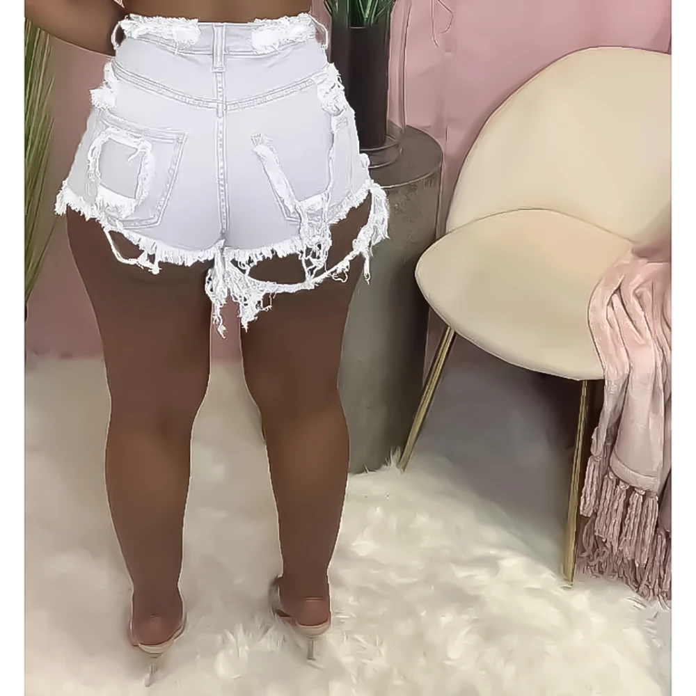 Summer Ripped Denim Shorts Black White Blue Skinny High Waisted Casual For Women Hole Jeans wide waist Short