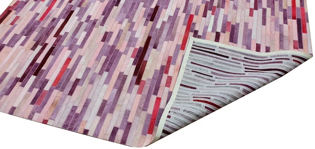 Cowhide Pink leather Patchwork fur rug Genuine Leather carpet rug Modern design Hair on Handmade cowhide colorful leather carpet