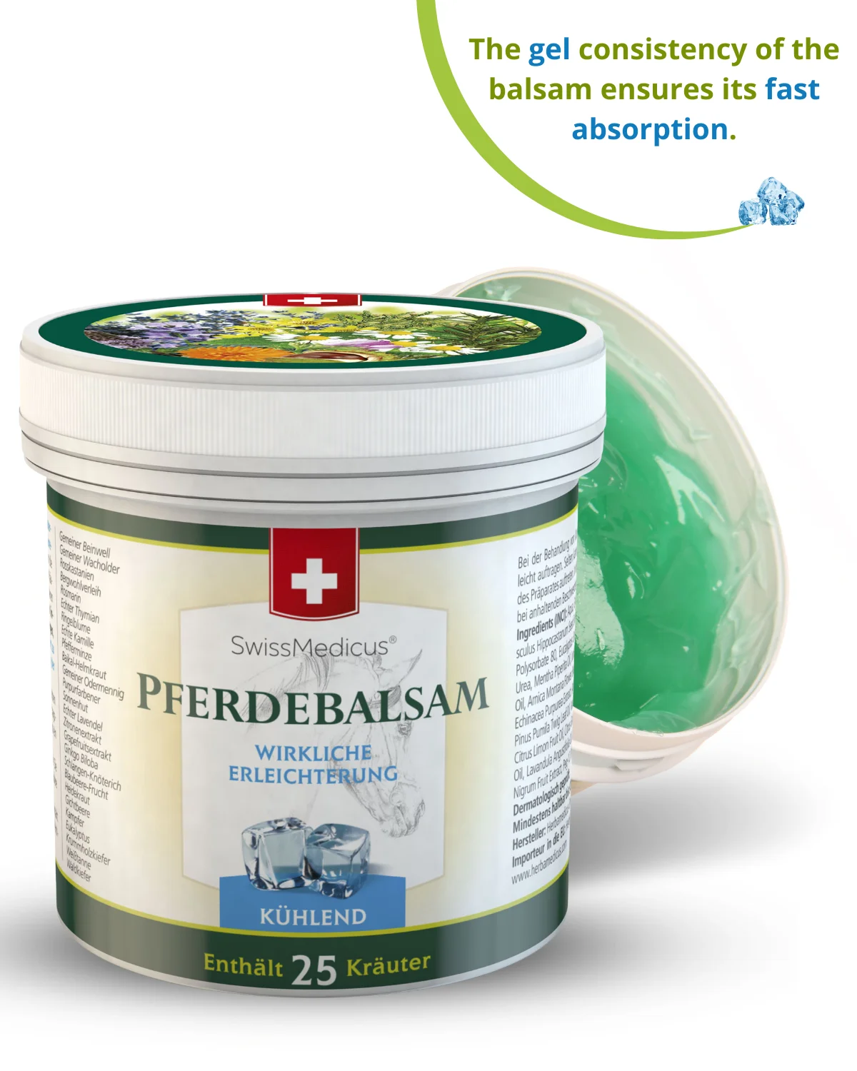 SwissMedicus Pferdebalsam cooling relief for heavy legs, Swiss quality, Pain relief cream, Cooling horse chestnut cream, 250 ml