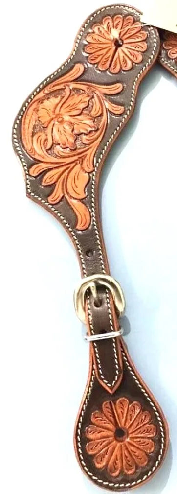 Leather very fine quality hand tolled antique Carving Spur Straps with brass fancy hardware fitting equestrian tack