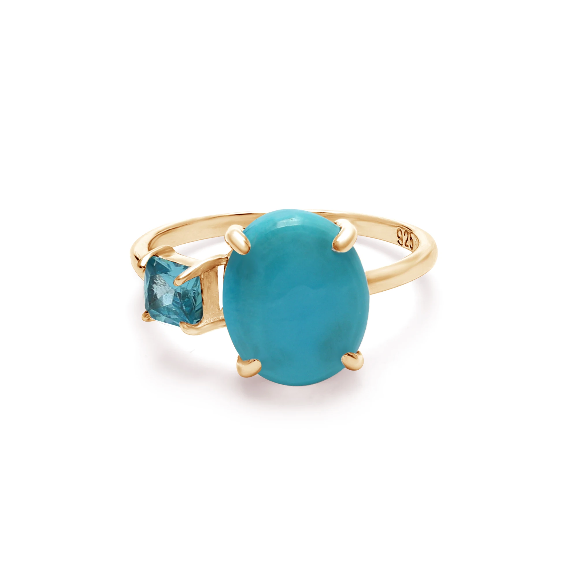 New Collection Unique 925 Sterling Silver Square Oval Turquoise Blue Topaz Cabochon Gemstone Ring Solid Fine Jewelry For Women