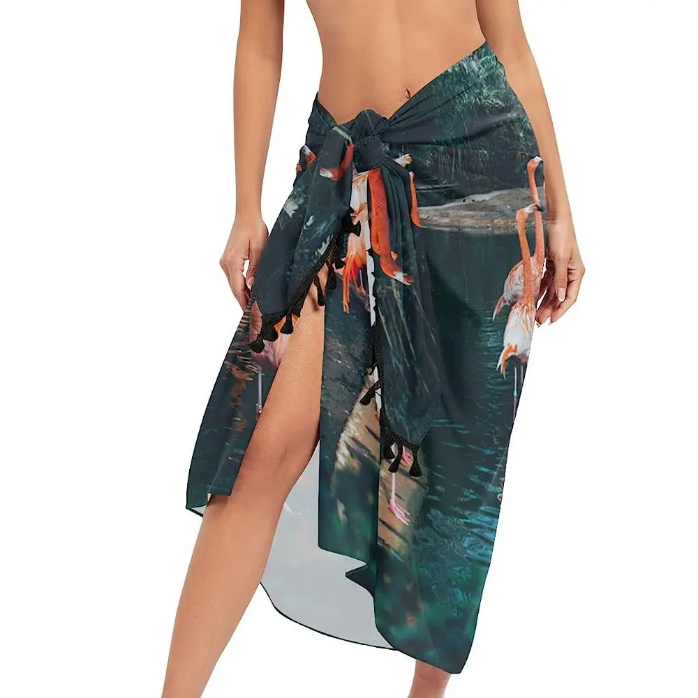 High Quality Women Beach Sarong Bating Suit Cover Ups Wrap Skirt Bikini Pareo for Swimwear-Beautiful Flamingo