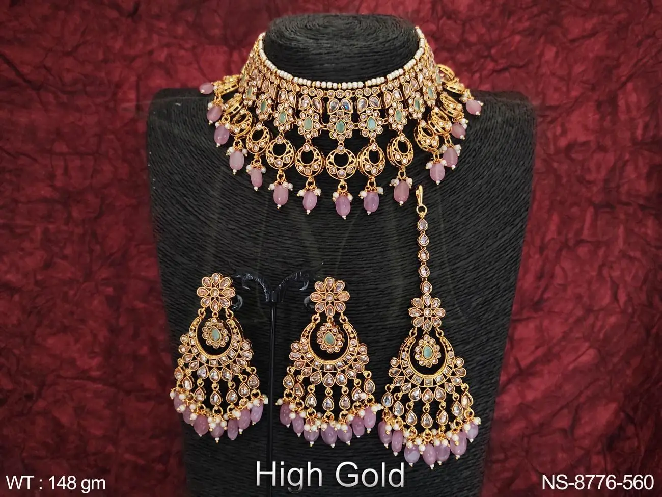 High gold Plated Designer Party wear Antique Party wear Choker Necklace Set with Maang Tikka