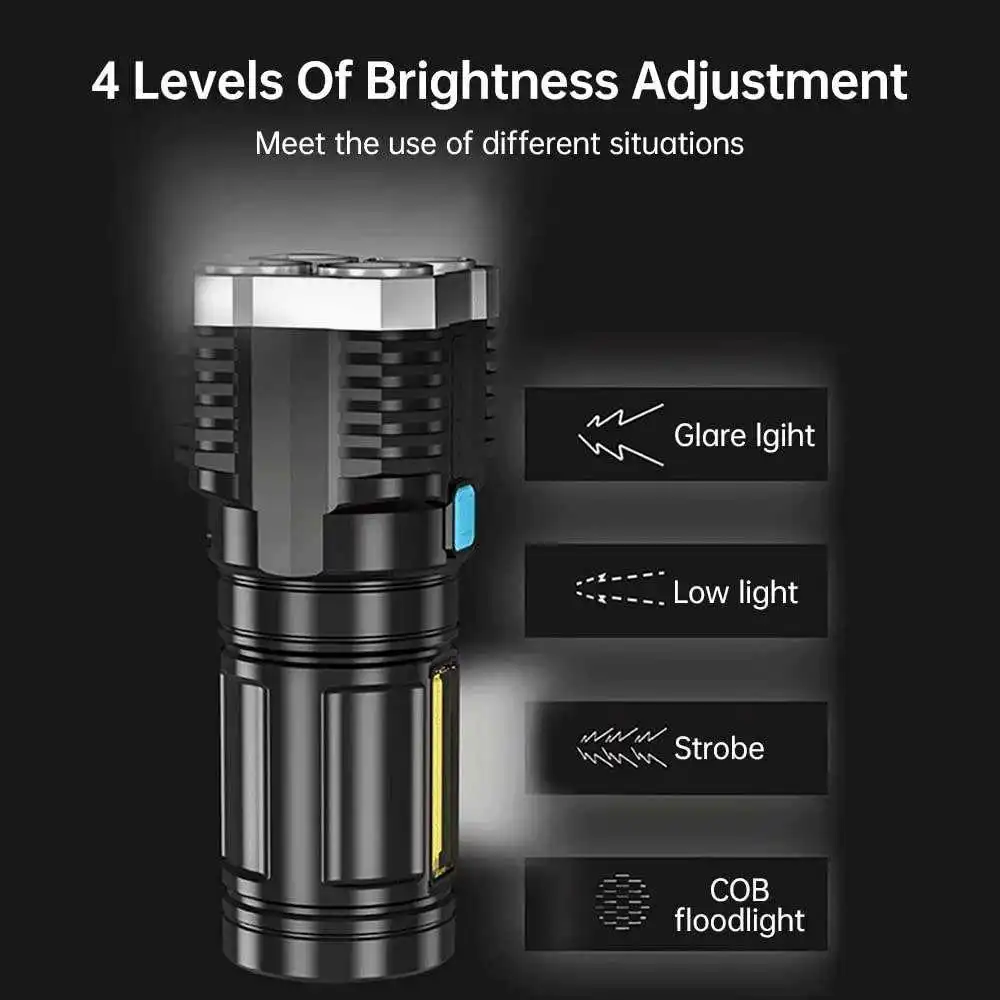 Super Bright COB LED powerful Flashlight Searchlight lampe torche linterna Rechargeable long range Led Flashlight torch Light
