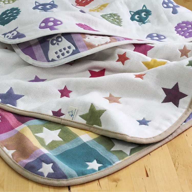 [Wholesale Products] Made in Japan 6-Layered Gauze Baby Blanket 110cm*160cm 100% Cotton Breathable Low MOQ Soft Touch Animal