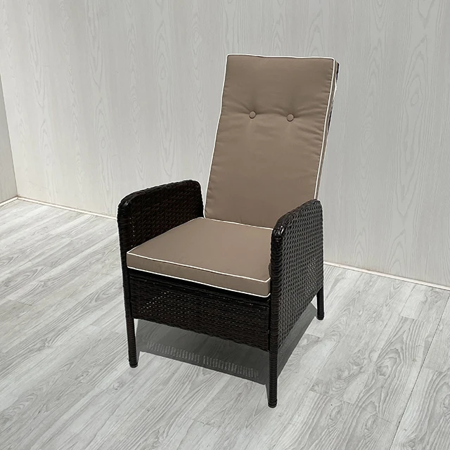 Pellabant Adjustable Wicker/Rattan Reclining Lounge Chair with Ottoman in Brown and Cushion