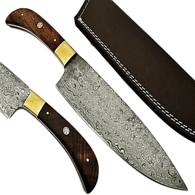 High Quality Custom Handmade Japanese Damascus Steel Kitchen Chef Knife Stainless Meat Vegetable Cutting Knife Leather Sheath