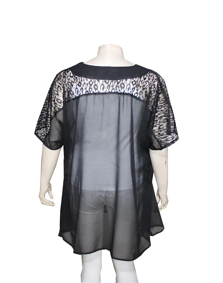 Swimwear Beachwear 2023 swim cover-up with mesh sheer net sleeves sexy back front tie knot pattern beach caftan dress for women
