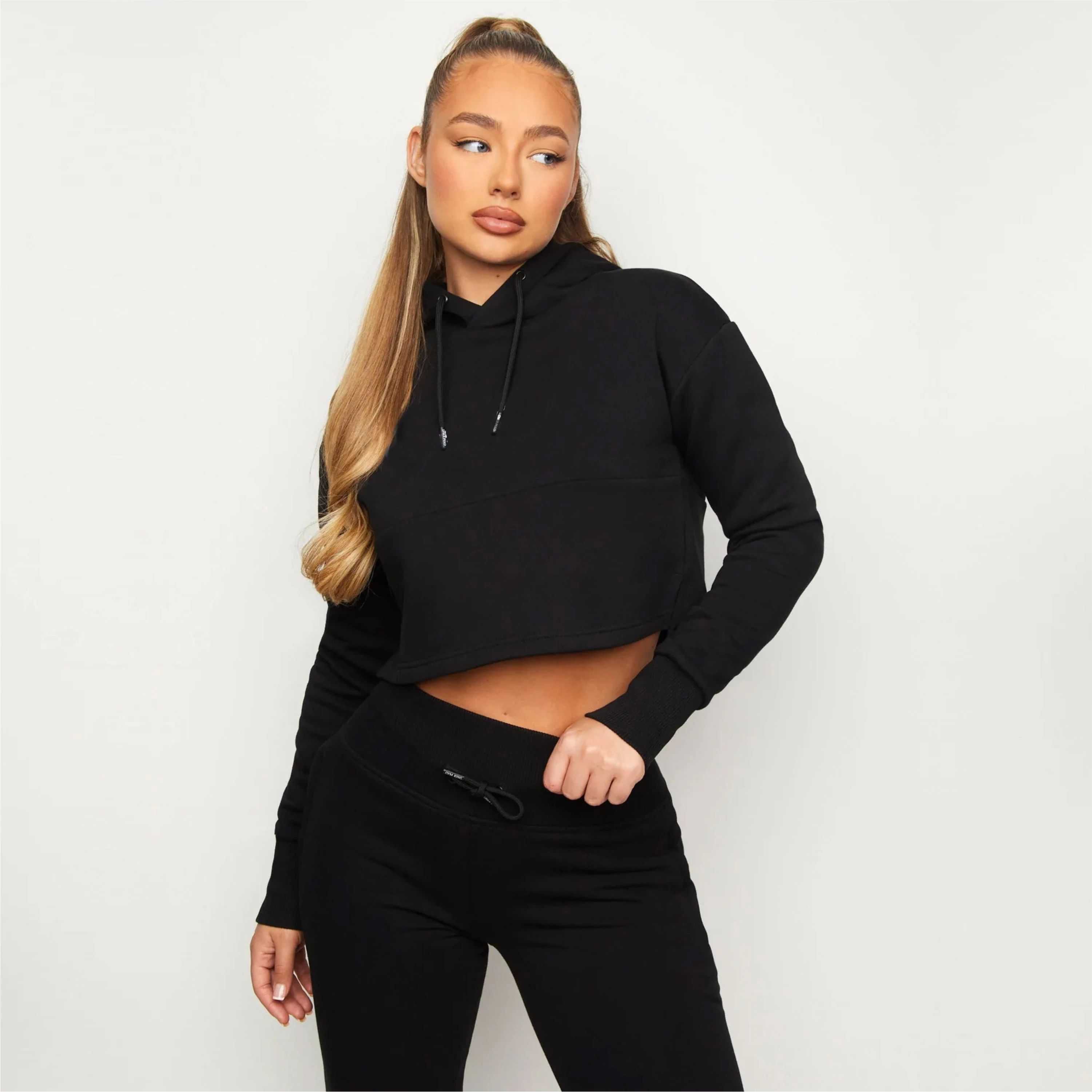Crop Top Jogger Set Solid Zippered 2 Pieces Hoodie and Jogger Set  Custom Logo Sexy Slim Fit Women Sweatsuit Set Tracksuit