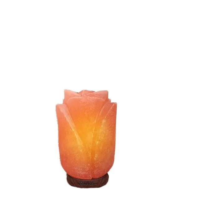 100% Authentic Natural Himalayan Salt Lamp; Hand Carved Flower Rose Crystal Rock Salt from Himalayan Mountains