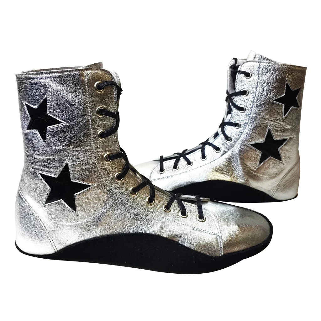 Custom Made Silver Tightrope Boots Bodybuilding Wrestling Gym Professional Kick Boxing Shoes For Men Wholesale Factory Suppliers