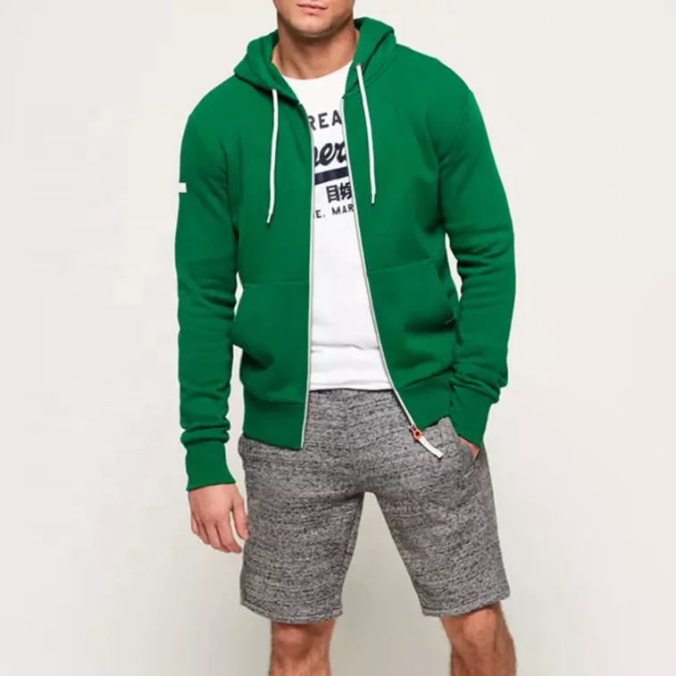 custom slim fitness lightweight plain solid sports workout streetwear gym full zip up hoodie men