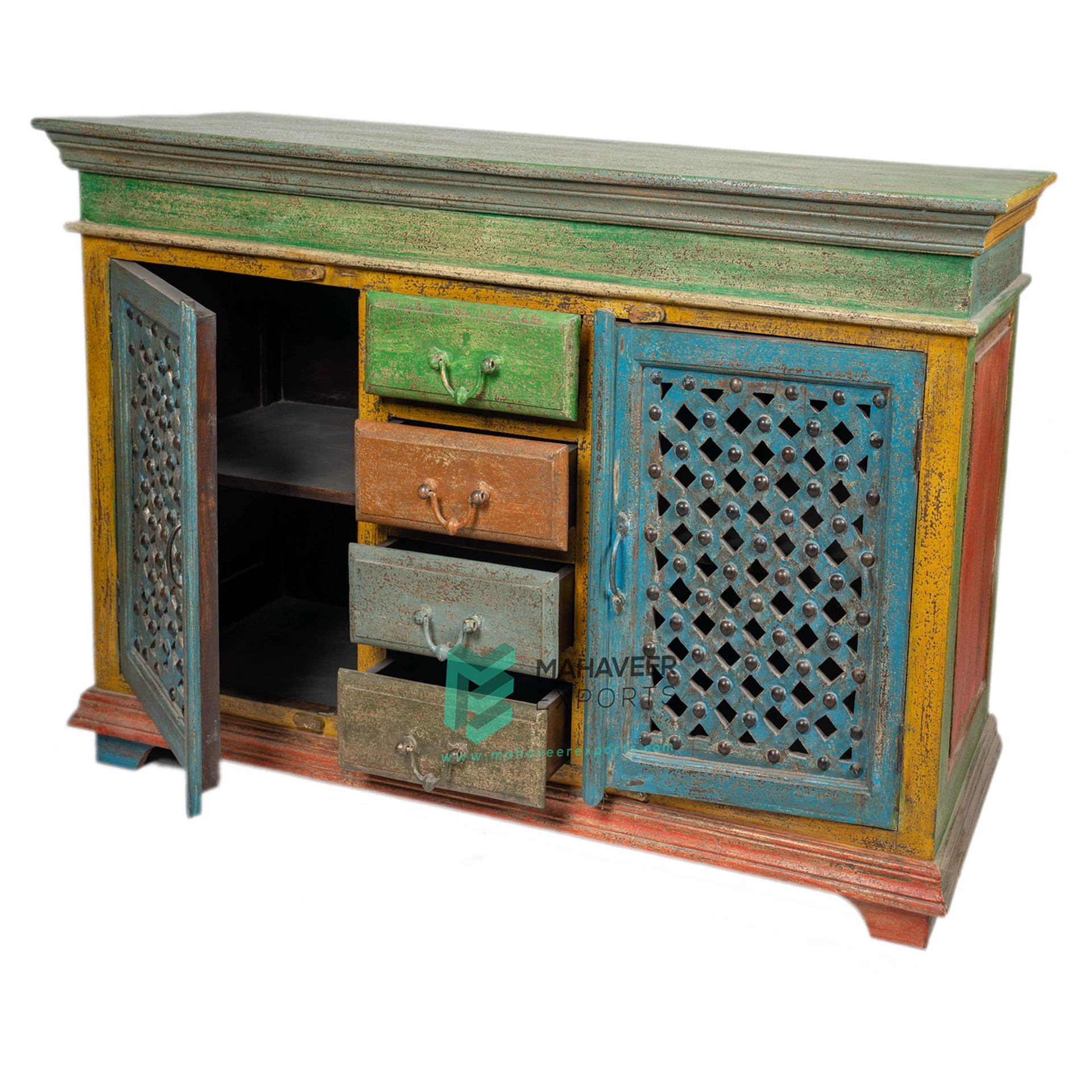 Best Selling Wooden Four Drawer Two Door Sideboard Living Room Cabinet In Distress Finish For Modern Home New Designed Furniture