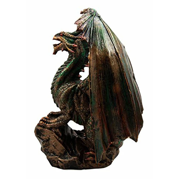 Wholesale handmade animal figurines custom crafted for home decor unique resin bronze dragon standing on rock figurines