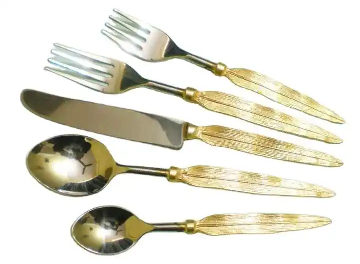 Luxury Cutlery 18/8 Stainless Steel Flatware Set Decorative Brass Handle Silverware Cutlery Set Spoon Fork Flatware Set Utensils