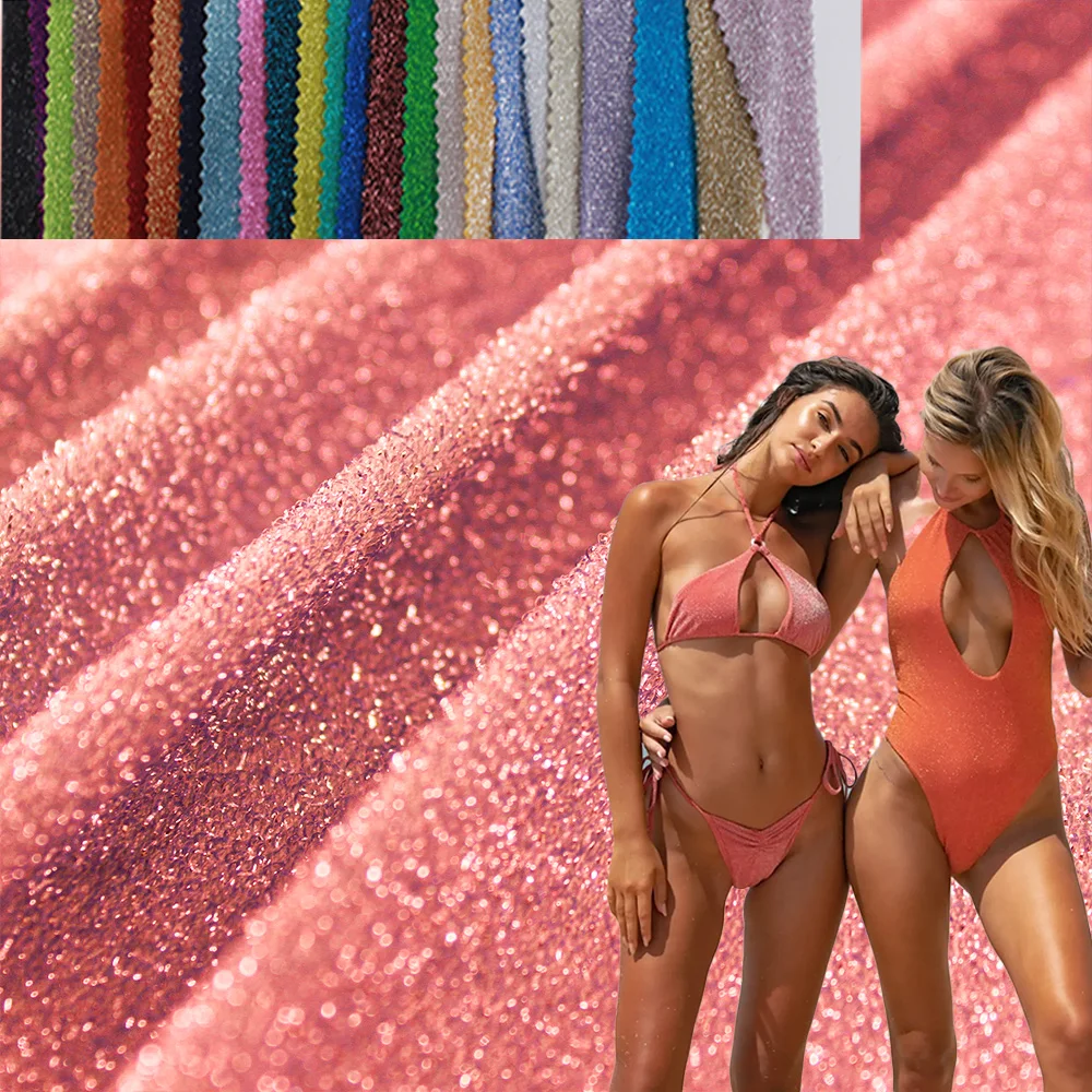 High-Quality Nylon Spandex Lurex Fabric for Bikini Stretch Shiny Metallic Fabrics Roll