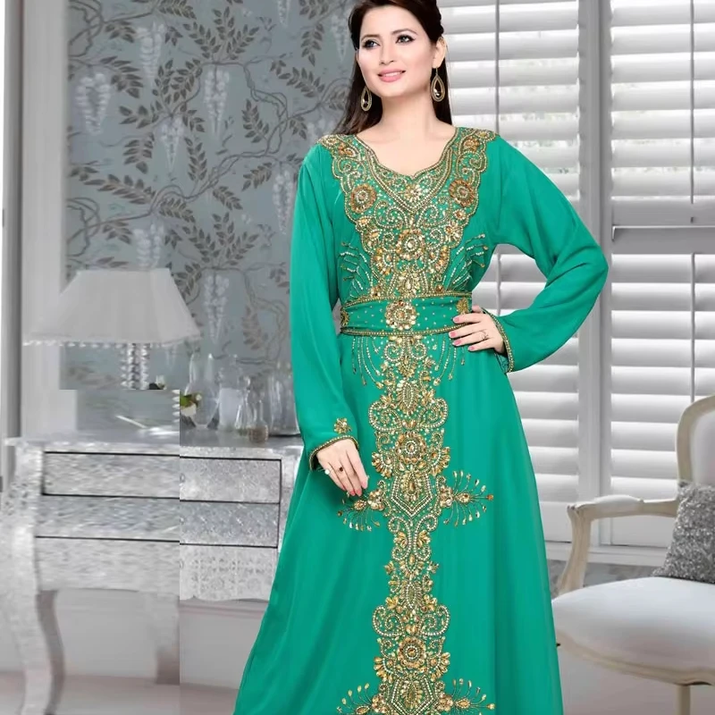 Dubai Muslim Clothing Kaftan Gorgeous Embroidery Jalabiya Abaya Long Dress For Women
