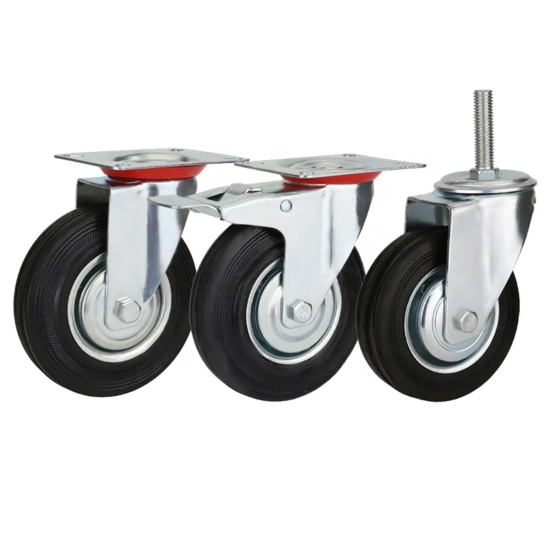 Casters wholesale 4 inch 5 inch mute rollers trolley beach cart flat industrial rubber wheels
