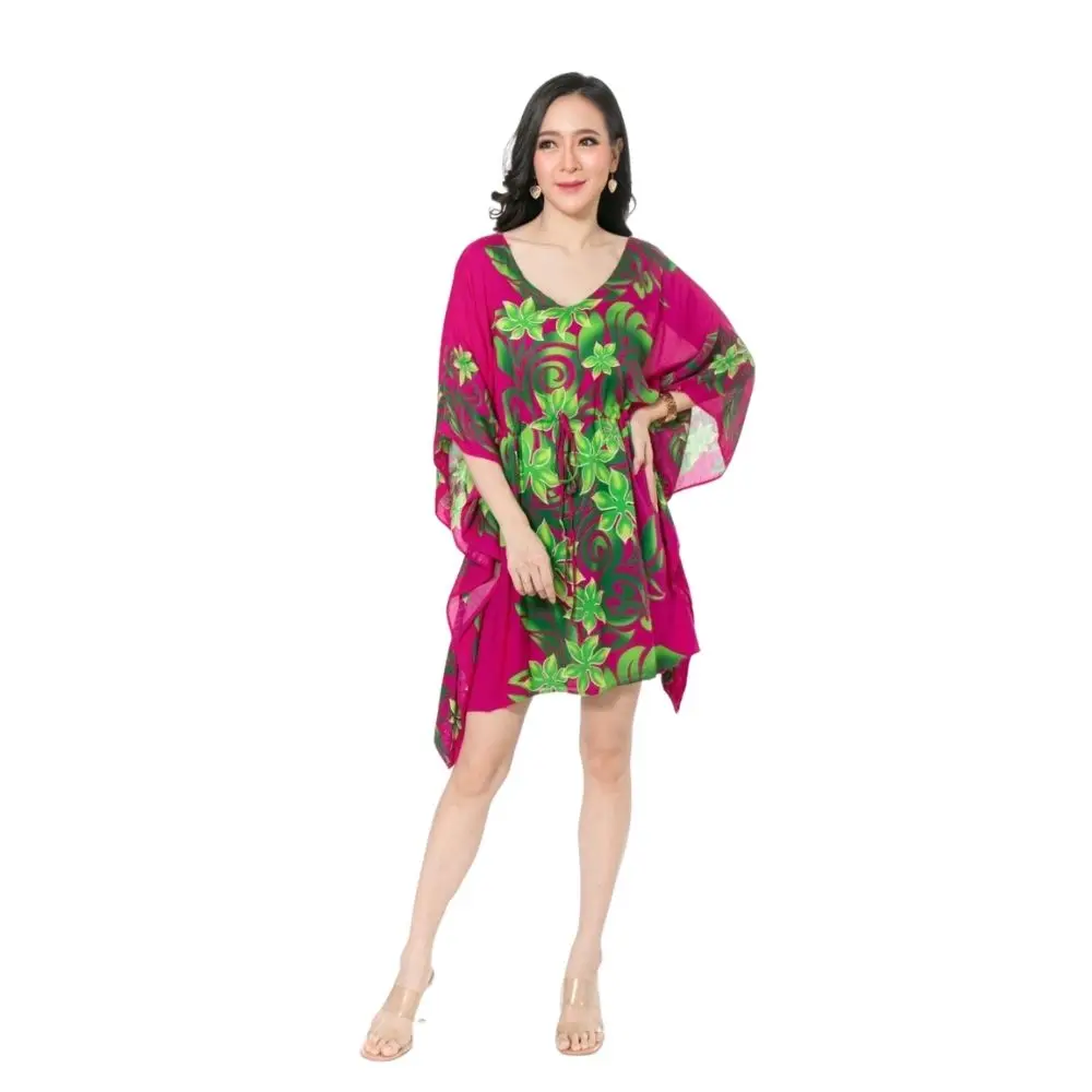 Free Size Boho Style Clothing Summer Women Multicoloured Printed Midi Kaftan Dress V-neck Spaghetti Strap Overalls