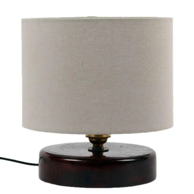 Classic Wooden Night Lamp Featuring Cotton Shade in Brown and Grey Timeless Elegance and Neutral Hues Perfect for Any Bedroom