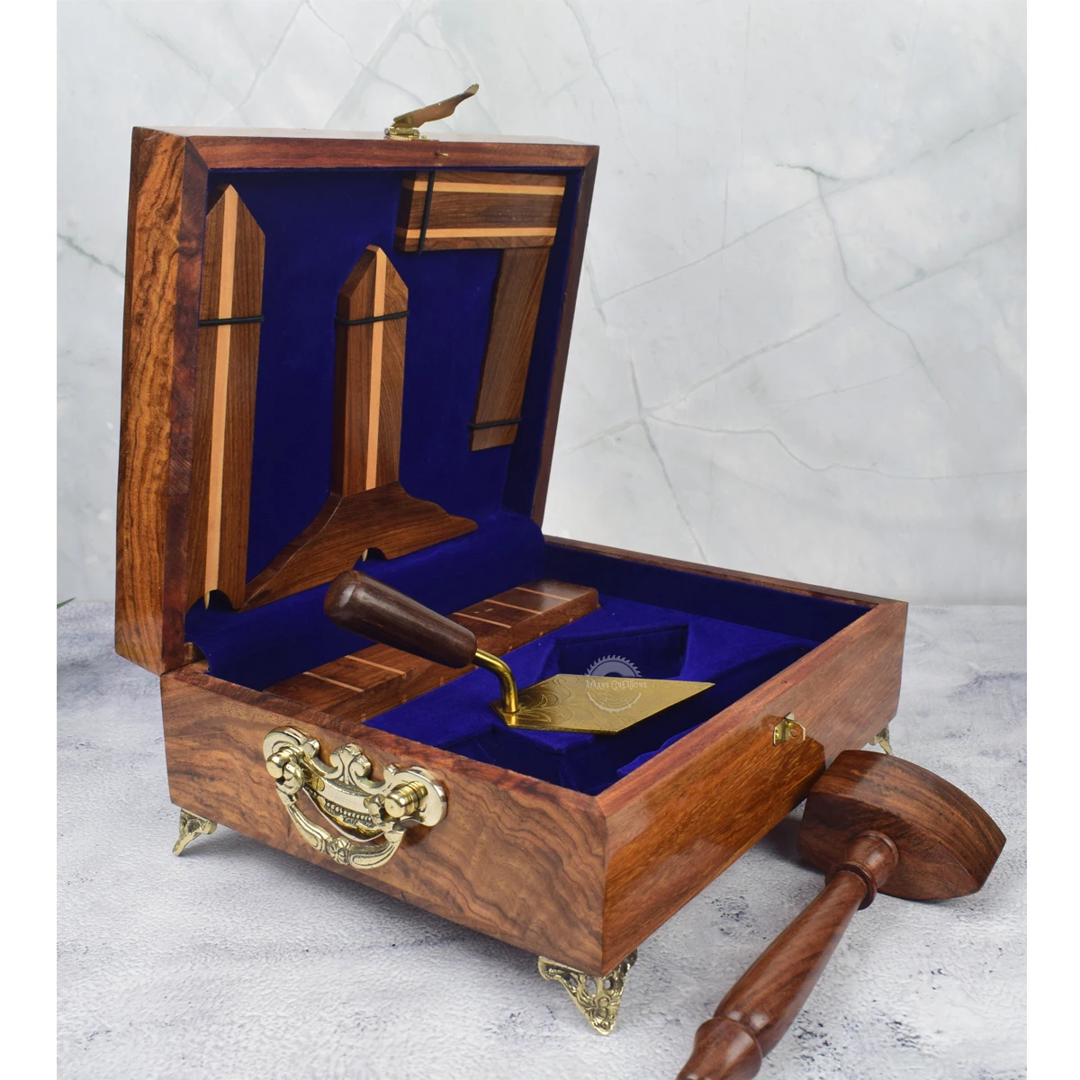 Luxury Roosewood Wooden Masonic working Tools set Wooden Wooden-Plumb-Square-and-Rule-with Golden Trowel with THE MASON LOGO