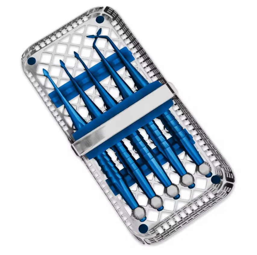 Professional Blue Color Dental PDL Sets 5 Pieces Dental Luxating PDL Set Dental Surgical Root Micro Serrated PDL Elevators Kit