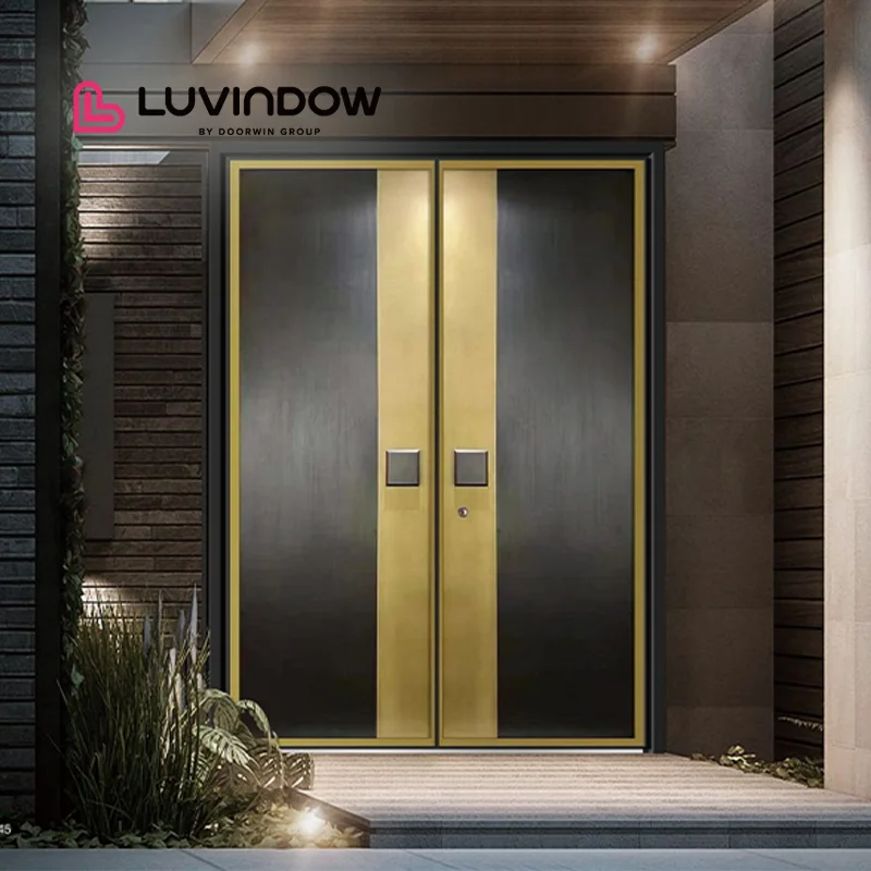 High End Customized Villa Large Main Entry Doors Hurricane Impact Fire Proof 3D Carving Residential Aluminum High security doors