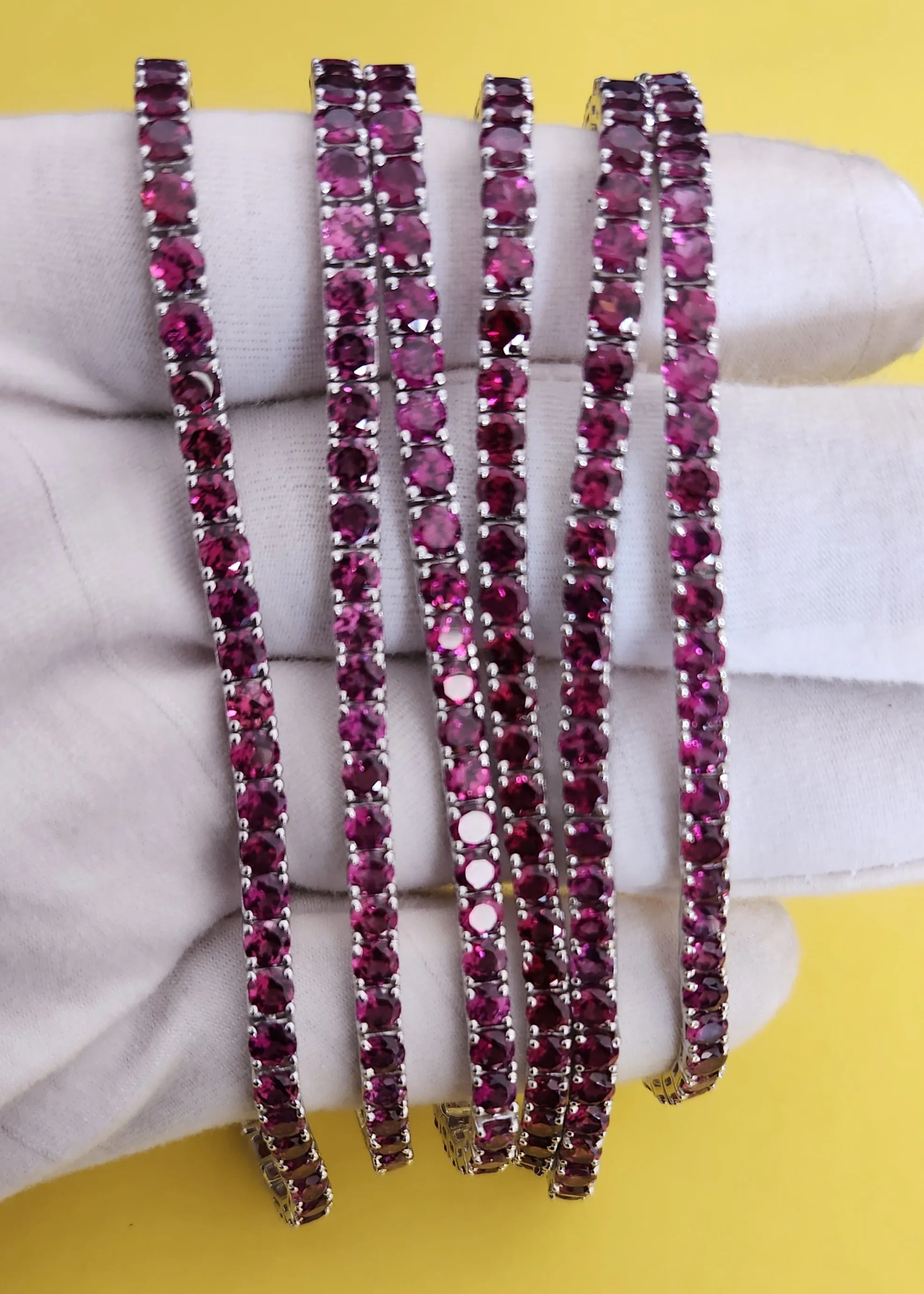 Designer Party Wear Handmade Light weight Genuine Rhodolite Garnet Gemstone 925 Sterling Silver Bracelets for ladies