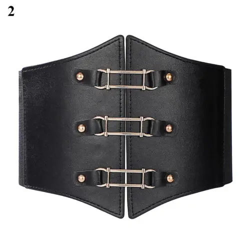 Women Buckle Bandage Corset Wide Pu Leather Slim Body Belt Elastic High Waist leather fashion belts women