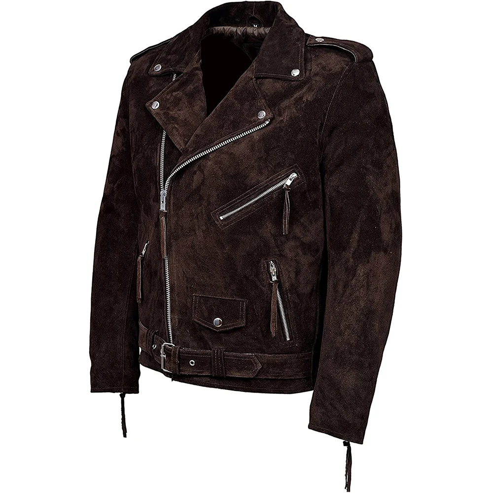 Hot Selling Autumn Winter Mens Slim Fit Suede Leather Jackets Customized Design Classic Motorcycle Biker Real Leather Jackets