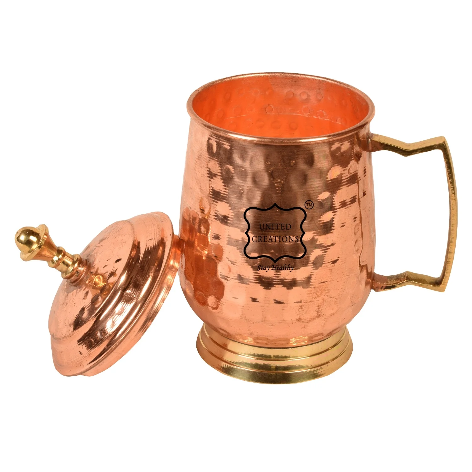personalised New Arrivals copper moscow mule copper mugs set of 1 with lid from india for drinks with solid brass handle