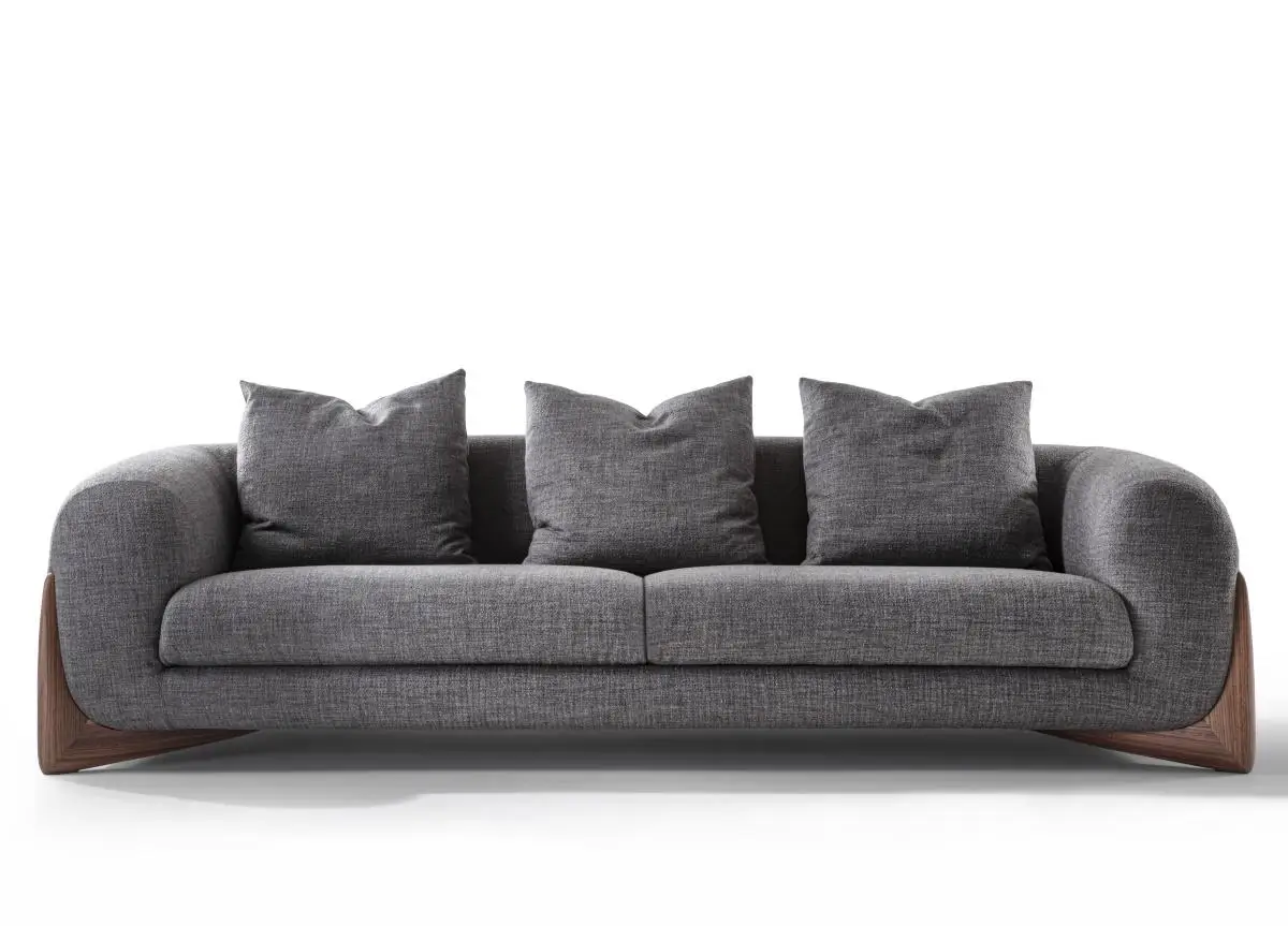 2022 Italian Design Living Room Teddy Sofa Upholstered White Boucle Fabric Solid Canaletta Walnut Feet Luxury Lambwool Sofa