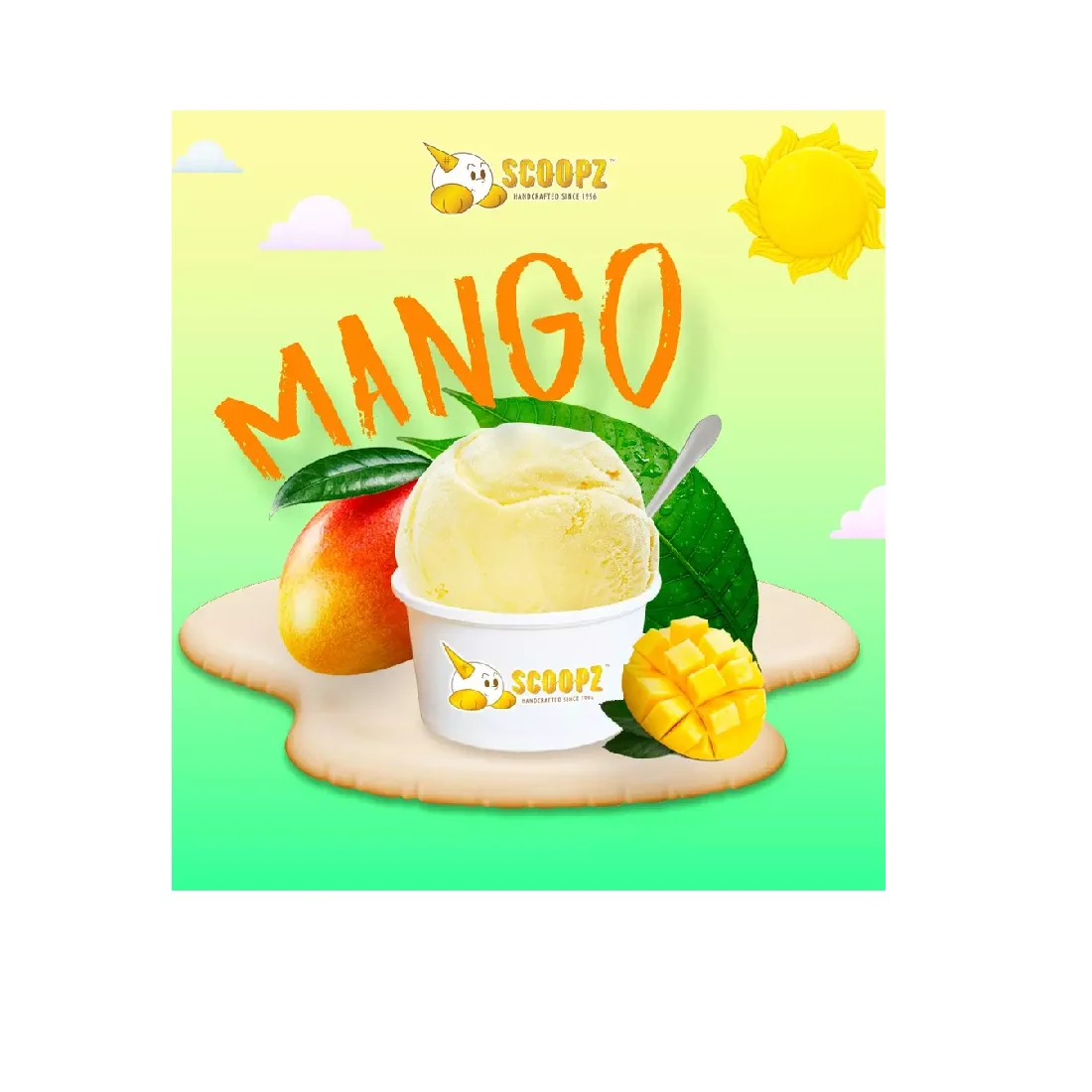 Singapore Supplier Refreshing Fragrant Yellow Color Low-fat Fruity Sweet Handcrafted Mango Sorbet Ice Cream (3.5oz Cup) in Bulk