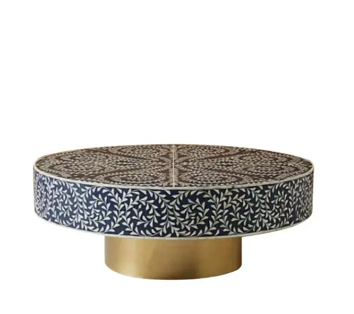 Mother of Pearl Inlay Furniture Wholesale Bone Inlay Coffee Table Black Color Modern Home Furnishing Decorative Accessories
