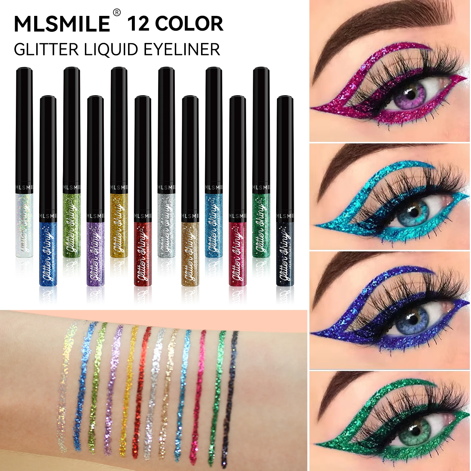MLSMILE wholesale shiny eyeliner for eyelash extensions eye liner private label waterproof glitter eyeliner