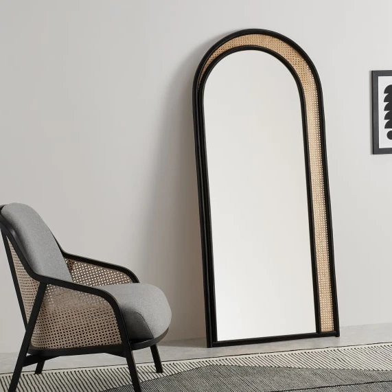 Rattan Large Arch Mirror; High Quality Living room Wall Decoration; Antique Natural Color Rattan Wall Mirror