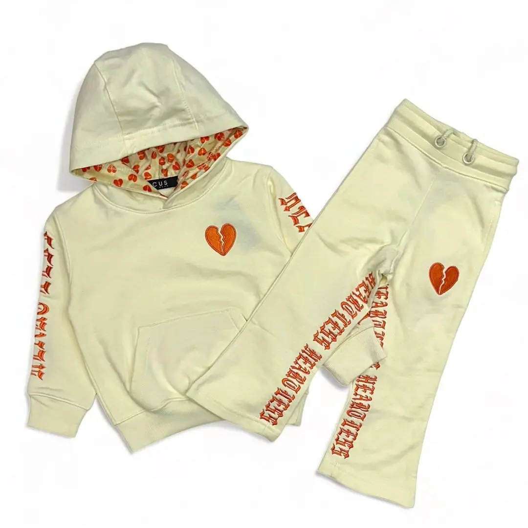 Custom Children Stacking Sweatsuits High Quality 2 Piece Kids Flared Tracksuit Set Cotton Thick Warm Hoodie and Sweatpants Set