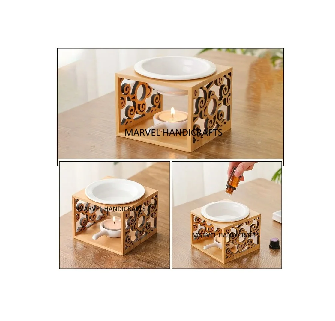 Ramadan 2025 gifts & crafts wood with ceramic Oil Burner ramadan decorations incense burner bakhoor burner for ramadan and EID