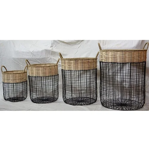 Hot Selling Iron with Cane Fruit Basket Customized Design handcrafted Antique Fruits Cane Basket in wholesale price from India