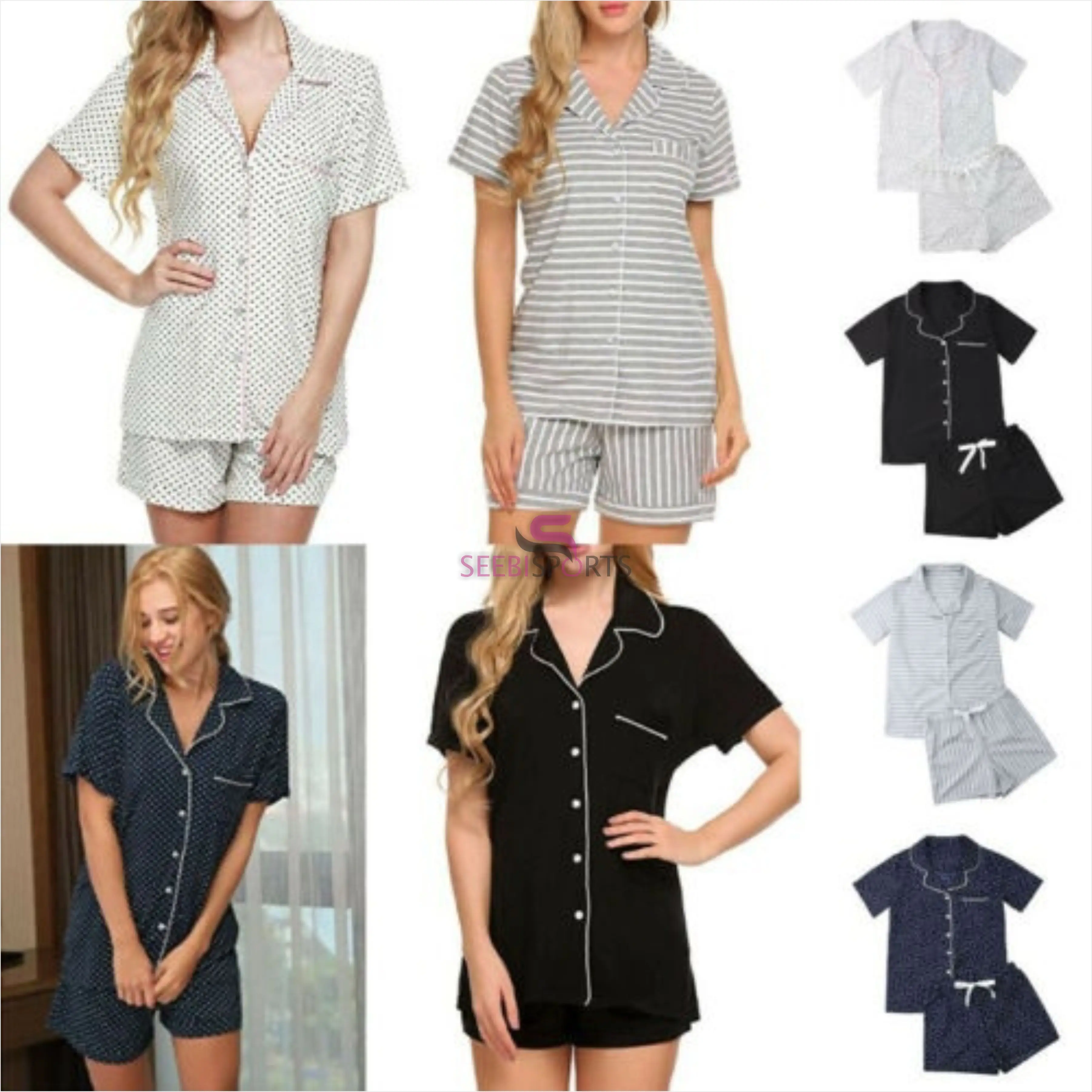 Cute Cotton Pajamas Set Short Sleeve Nightgown Summer Women Sleepwear Pajamas Pjs Fashion