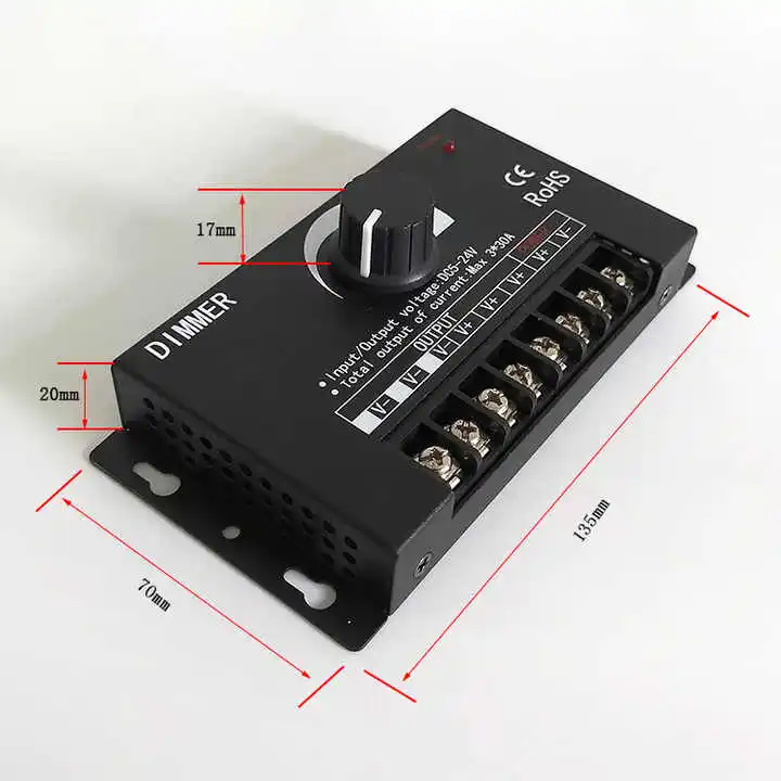 High Power Led Pwm Dimmer Rotary 12-24V 3*30A Black Steel Case Push Dim Constant Voltage 24V Led Strip Light Remote Knob Dimmer