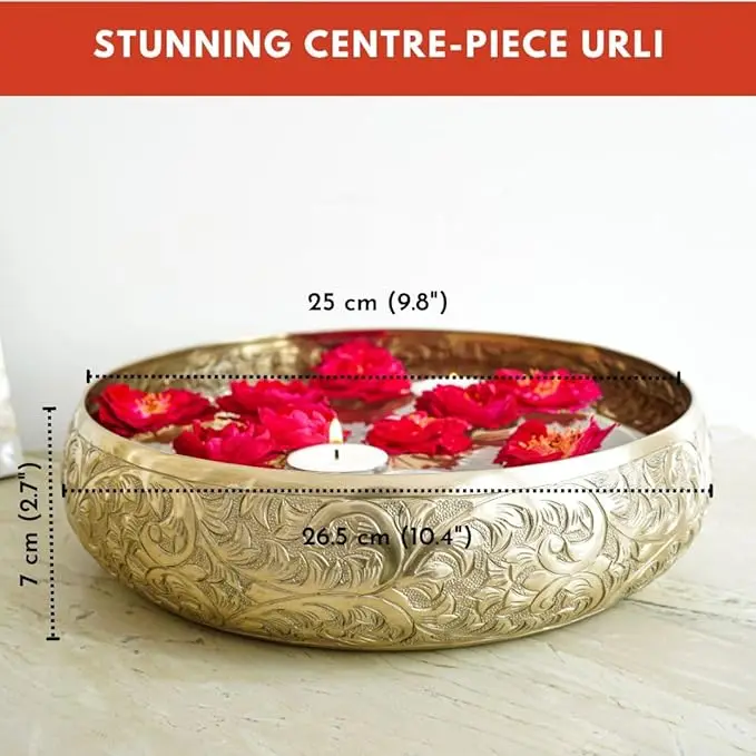 Classic Chitai Design Urli Bowl for Home Decor aluminum Embossed Round Tray for Living Room  Office Center Table Decoration