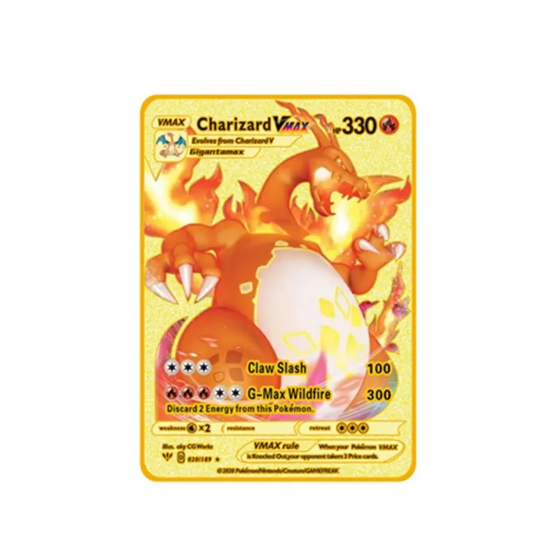 55 Card Metal Gold Vmax GX Energy Card Charizard Pikachu Rare Collection Battle Trainer Card Child Toys Gift French Spanish