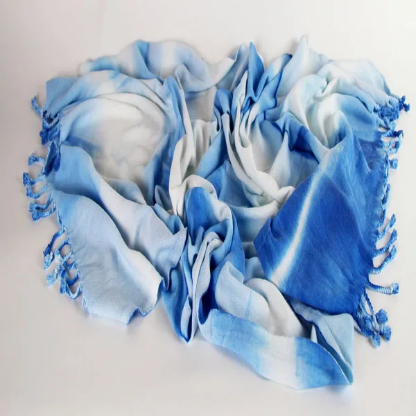 Blue and white TieDye Light Weight Cotton Shawl With Fringes very soft touching two color tone