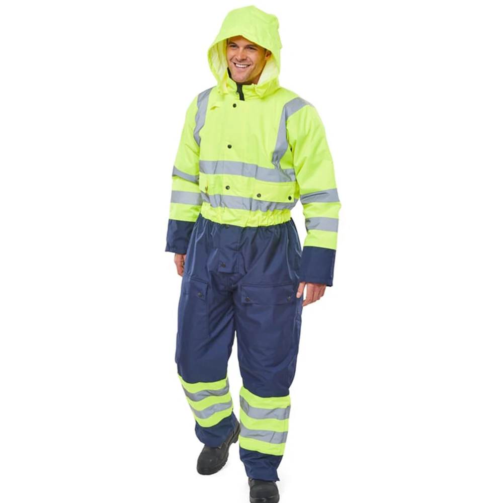 Двухцветный хлопковый комбинезон HI VIS двухцветный водонепроницаемый темно-желтый темно-синий